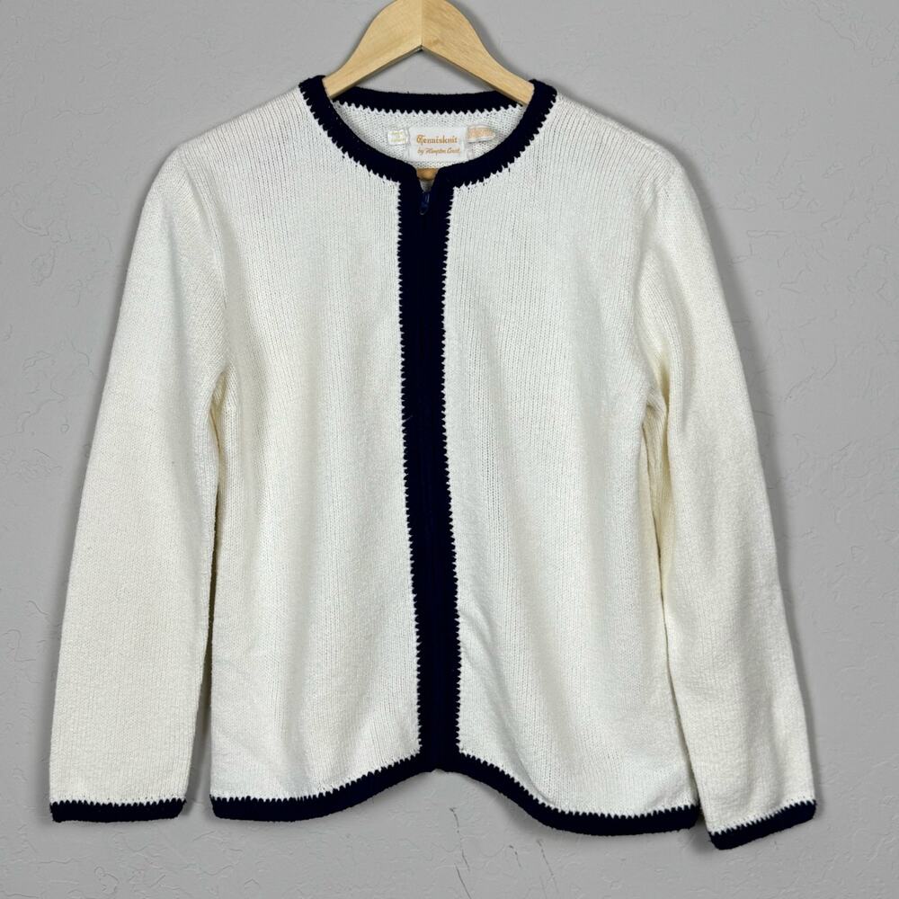VTG Tennisknit by Hampton Court 100% Acrylic Zip Tweed Style Cardigan Preppy M
